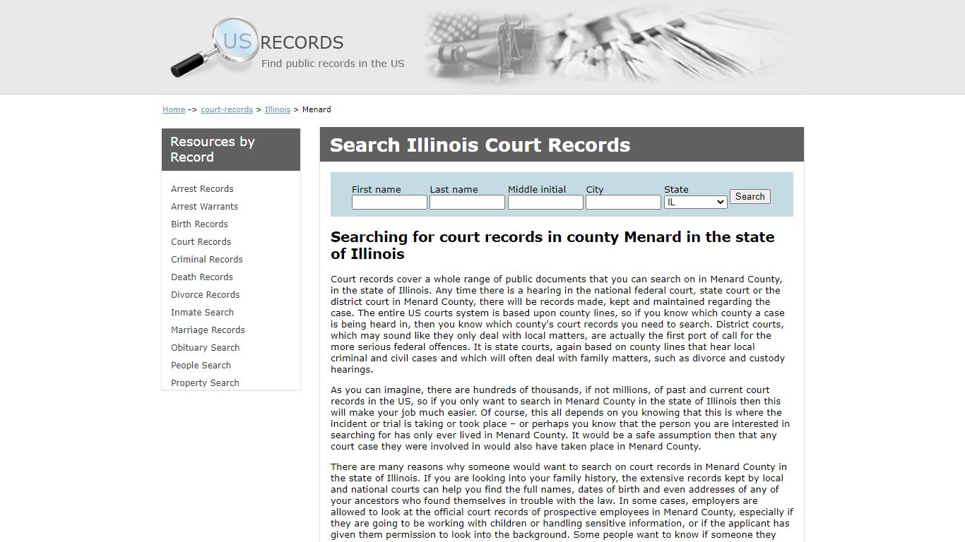 Search Court Records Menard Illinois | US Records